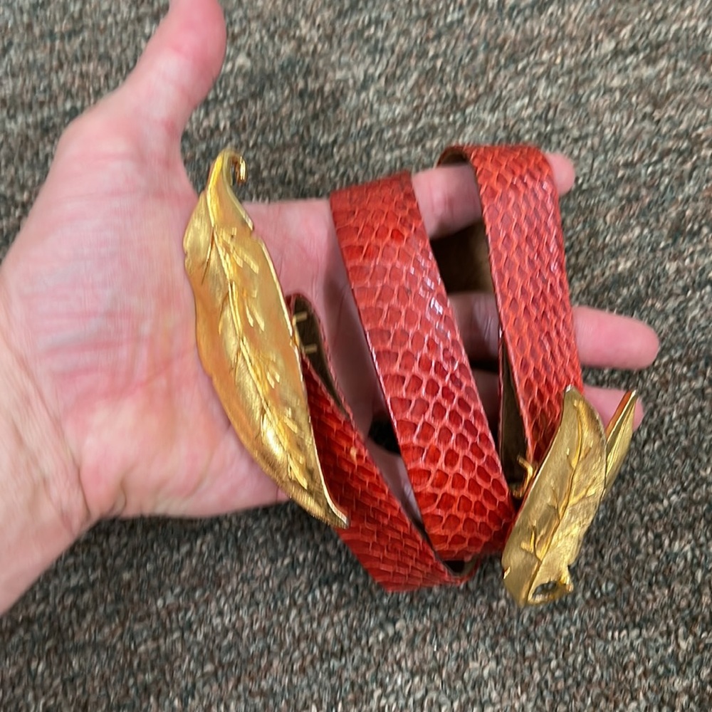 Vintage Red Python Leather Wrap Belt - image 4